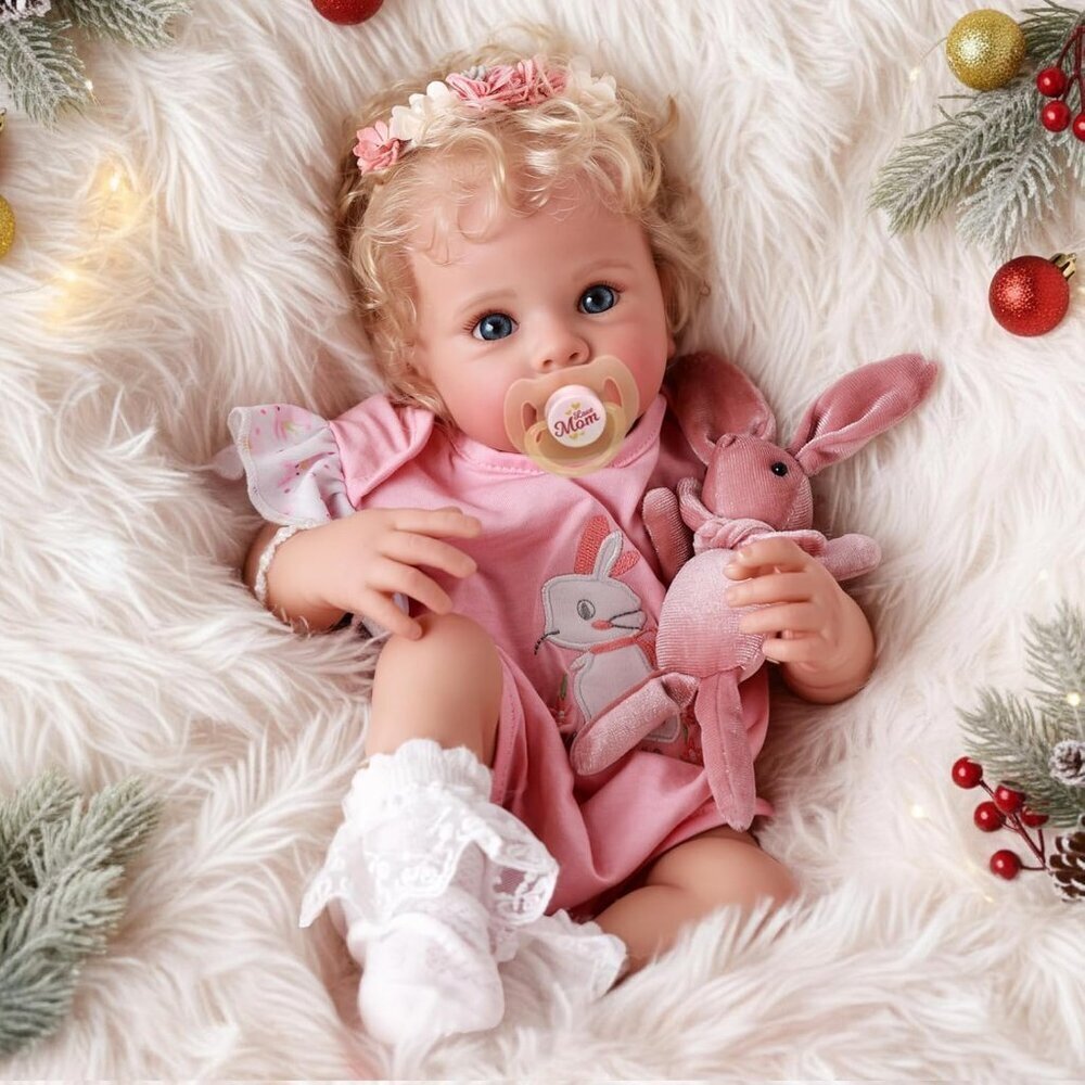 17 Inch Soft Body Realistic Girl Lovely Awake Blond Curly Hair Girl Baby Doll - Picture 4 of 9